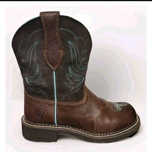 Ariat Brown Western Boots with Blue Stitching